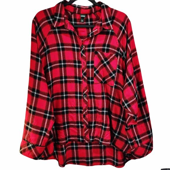 Have A Holly Dolly Christmas Custom Upcycled Red Plaid Flannel Shirt, 2X - Picture 3 of 4
